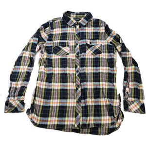 Womens VOLCOM Black Plaid Button-Down Shirt M Cotton Flannel Long Sleeve